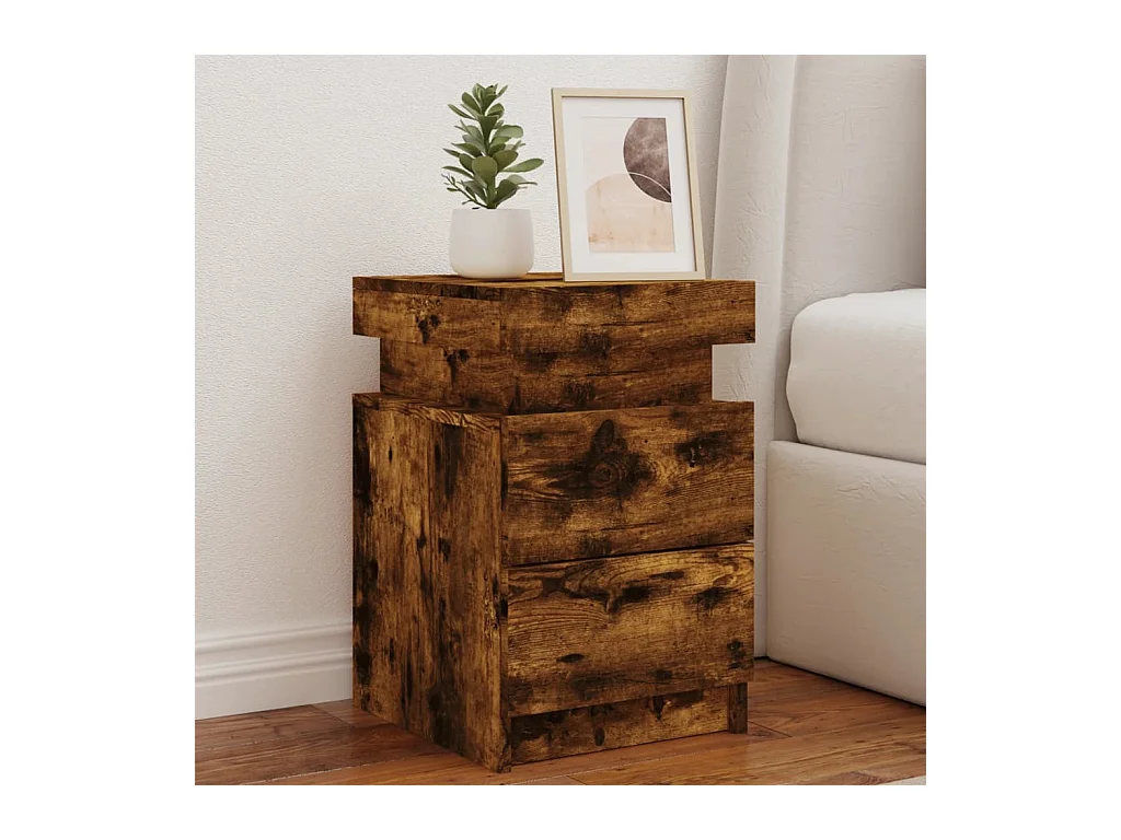 Lot de 2 Tables de chevet avec lumières LED chêne fumé 35x39x55 cm GHR69924