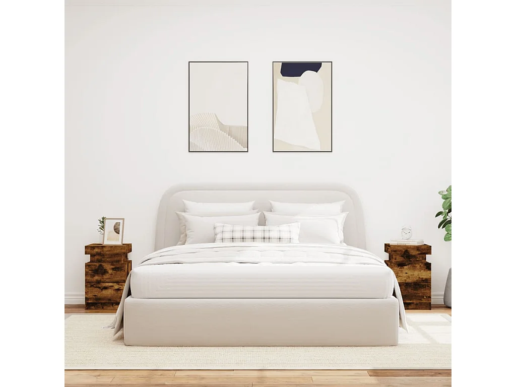 Mesas cabeceira c/ luzes LED 2 pcs 35x39x55 cm carvalho fumado PT46738