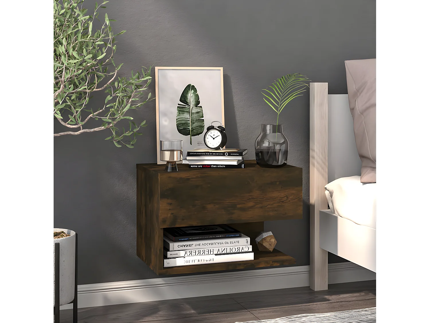 Nachtkastjes 2 st wandgemonteerd gerookt eikenkleurig NL46270