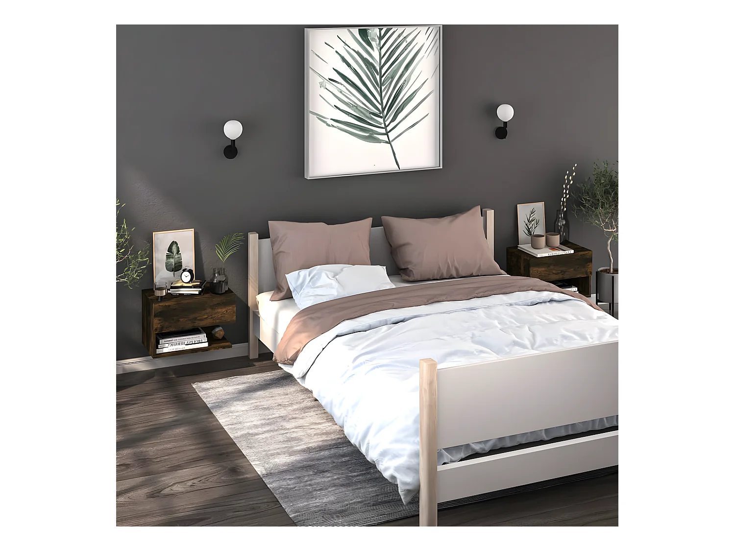 Lot de 2 Tables de chevet murales Chêne fumé GHR90476