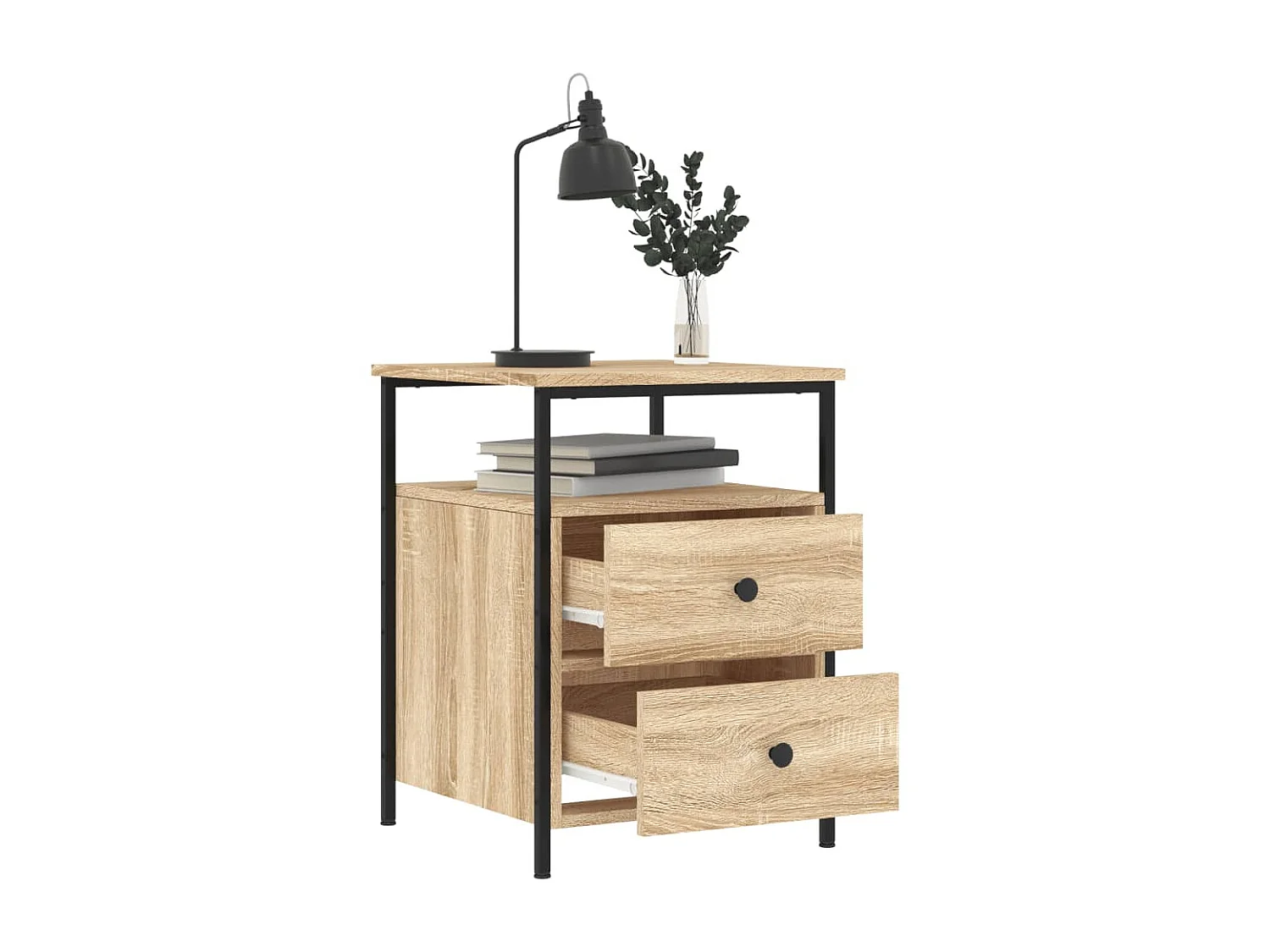 Mesita de noche madera de ingeniería roble Sonoma 44x45x60 cm ES71259