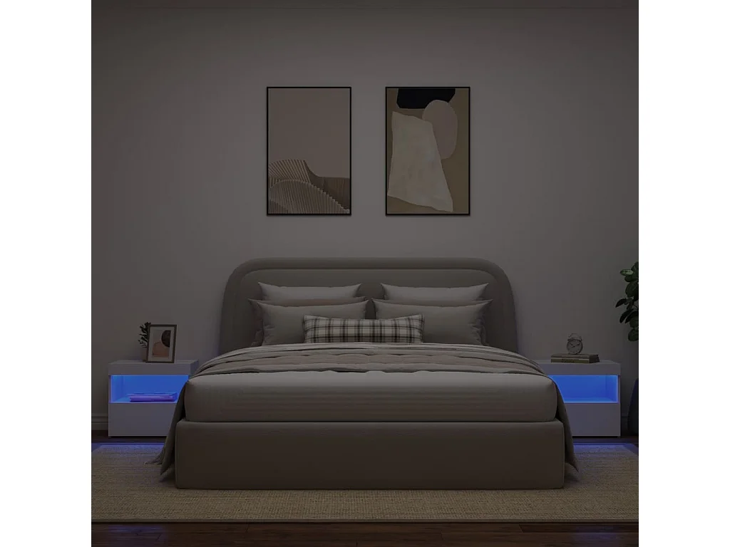 Lot de 2 Tables de chevet avec lumières LED blanc 50x40x45 cm GHR23327