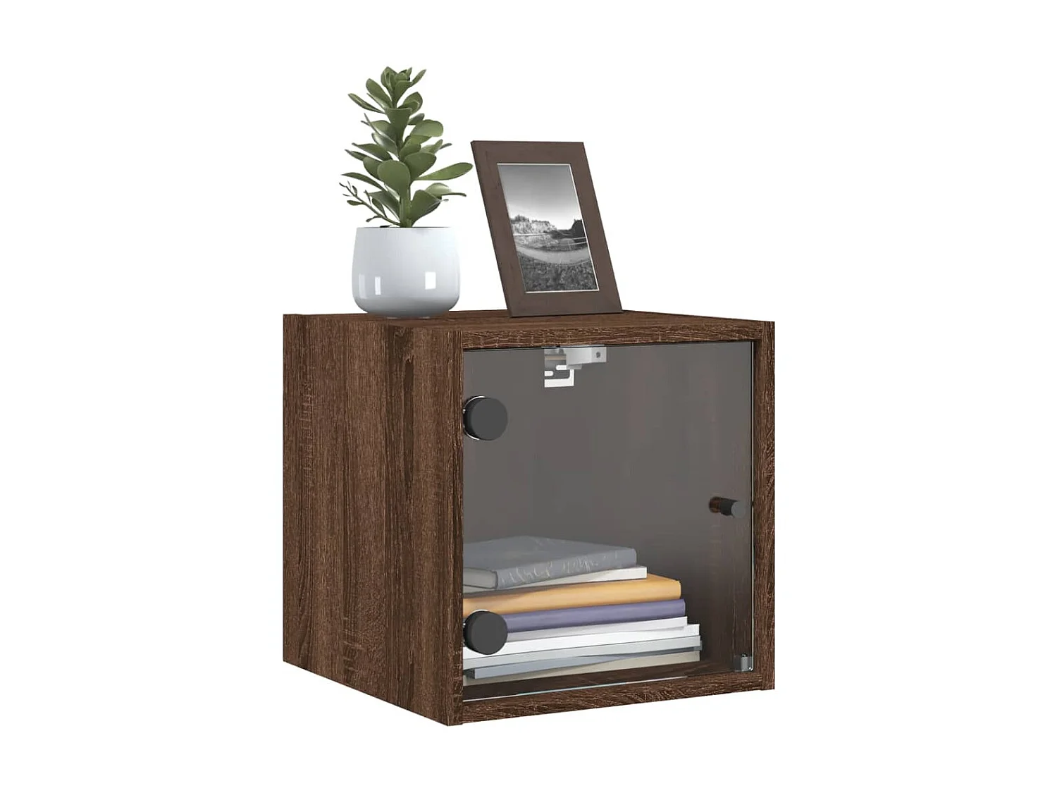 Mesa de cabeceira c/ porta vidro 35x37x35 cm carvalho castanho PT25882