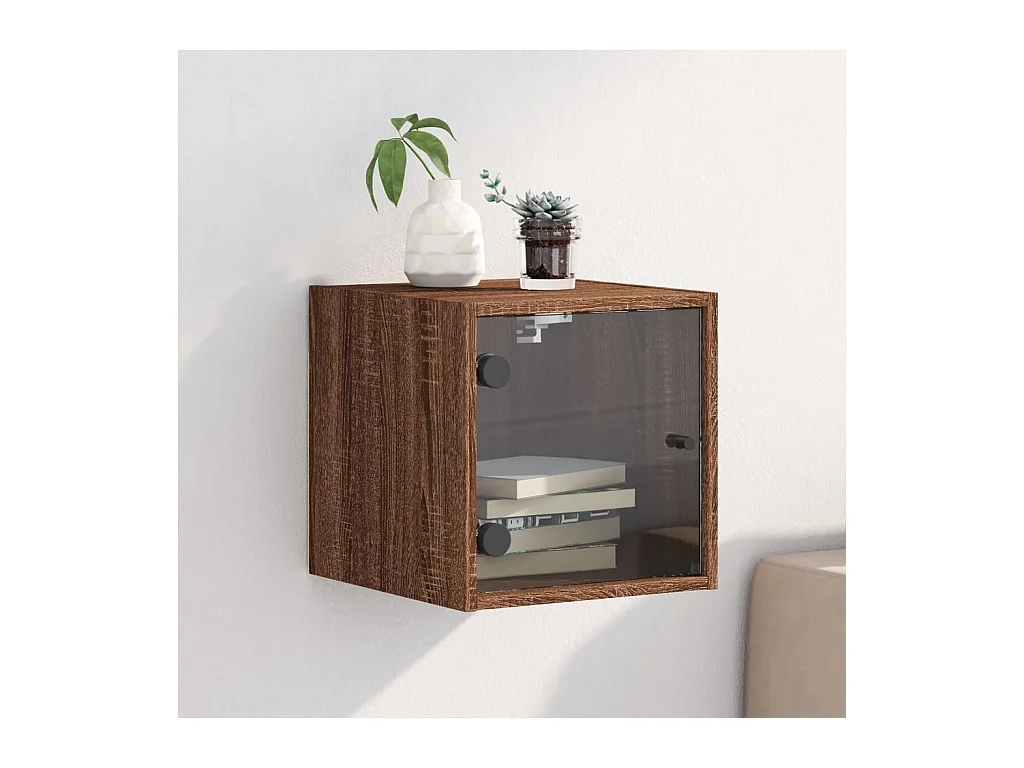 Table de chevet avec porte en verre chêne marron 35x37x35 cm GHR53711