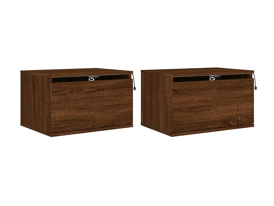 Lot de 2 Tables de chevet murales avec lumières LED chêne marron GHR78193