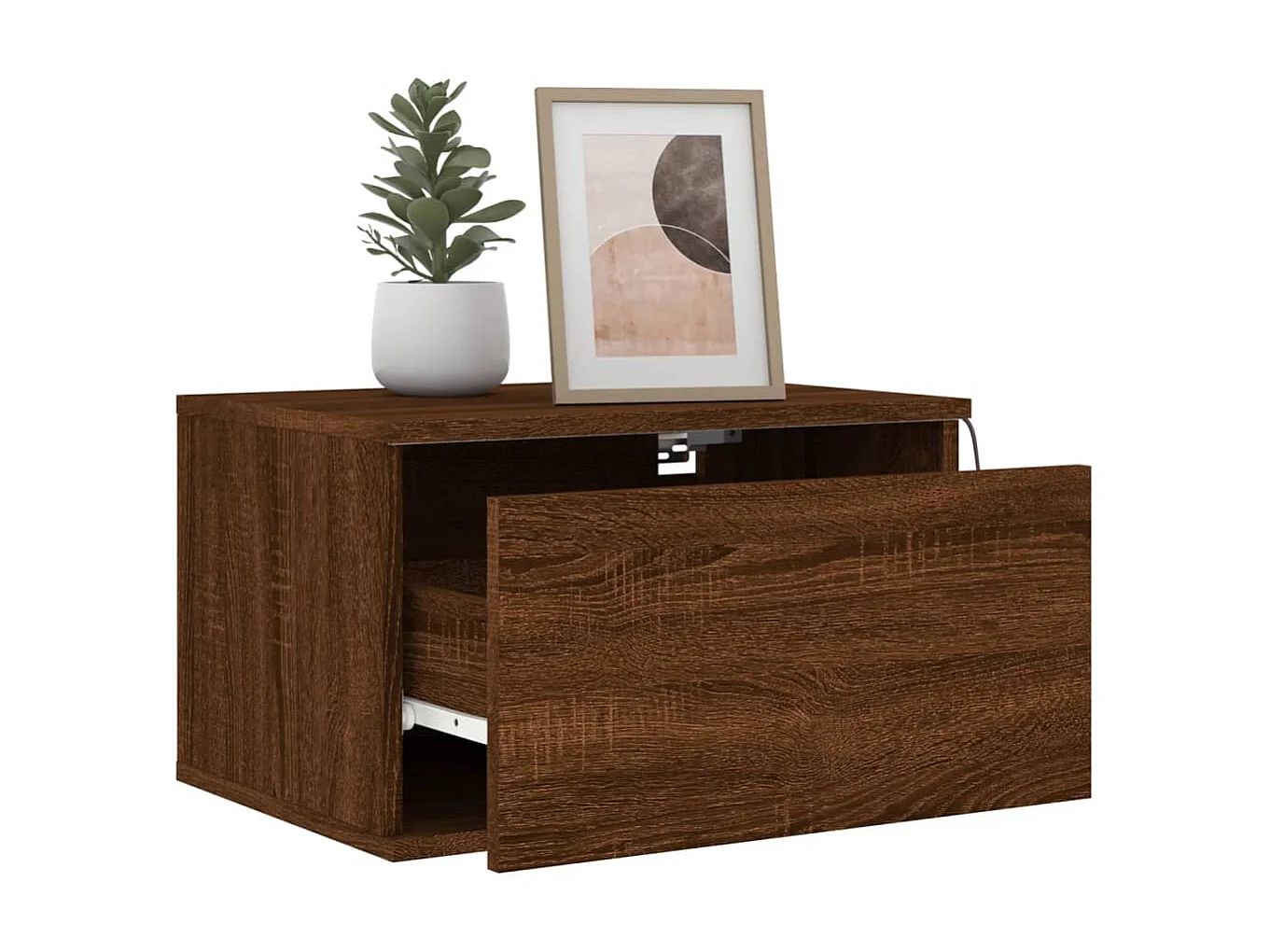 Lot de 2 Tables de chevet murales avec lumières LED chêne marron GHR78193