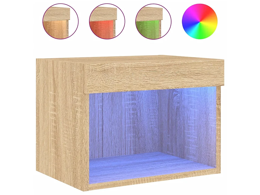 Mesita de noche de pared con luces LED roble Sonoma ES39833
