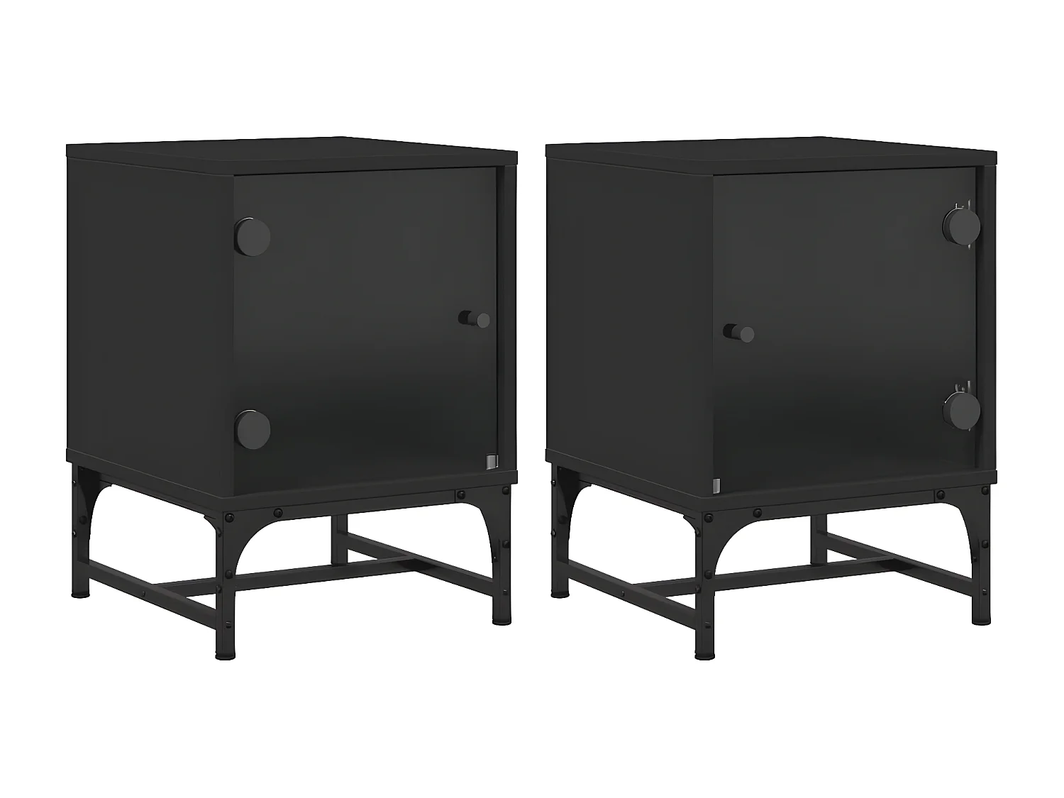 Lot de 2 Tables de chevet avec portes en verre noir 35x37x50 cm GHR24227