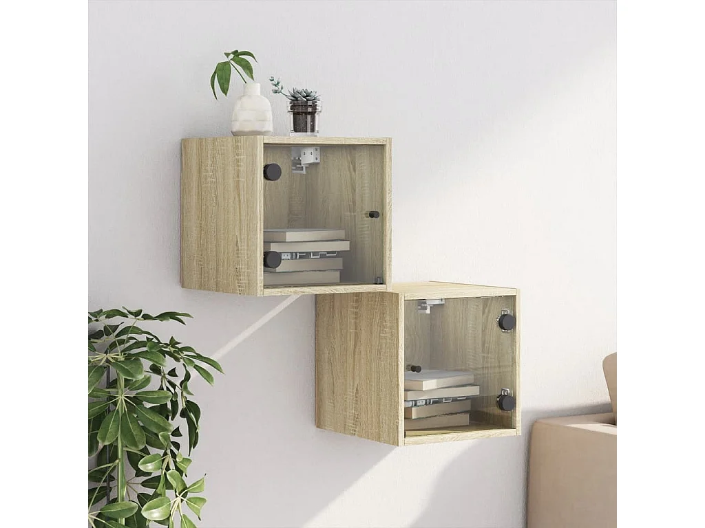 Mesa cabeceira c/ portas vidro 2 pcs 35x37x35cm carvalho sonoma PT63402