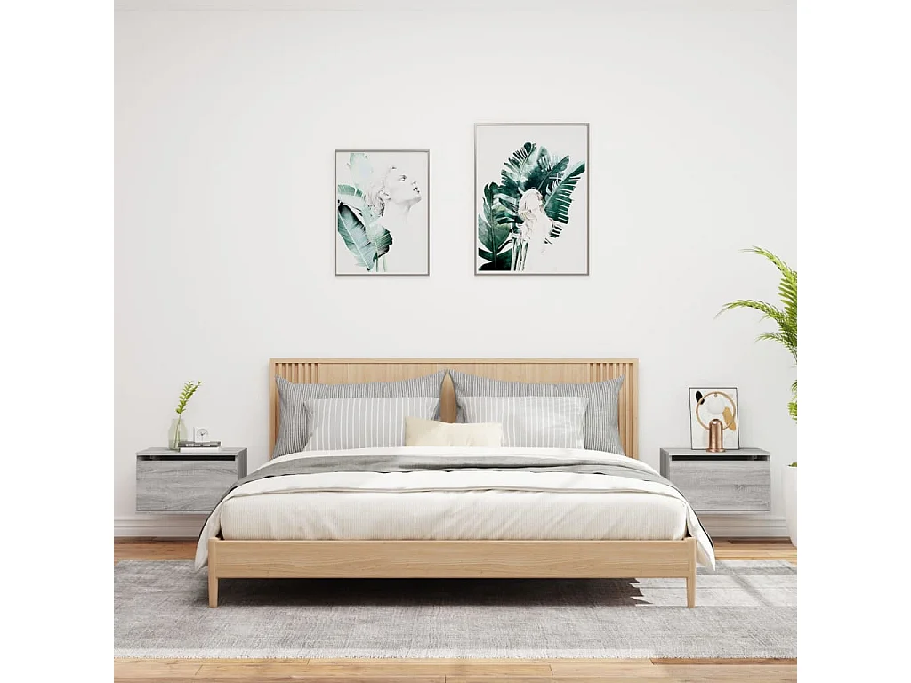 Lot de 2 Tables de chevet murales avec lumières LED sonoma gris GHR39070