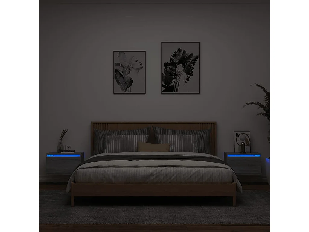 Lote de 2 Mesitas de noche de pared con luces LED gris Sonoma ES14955