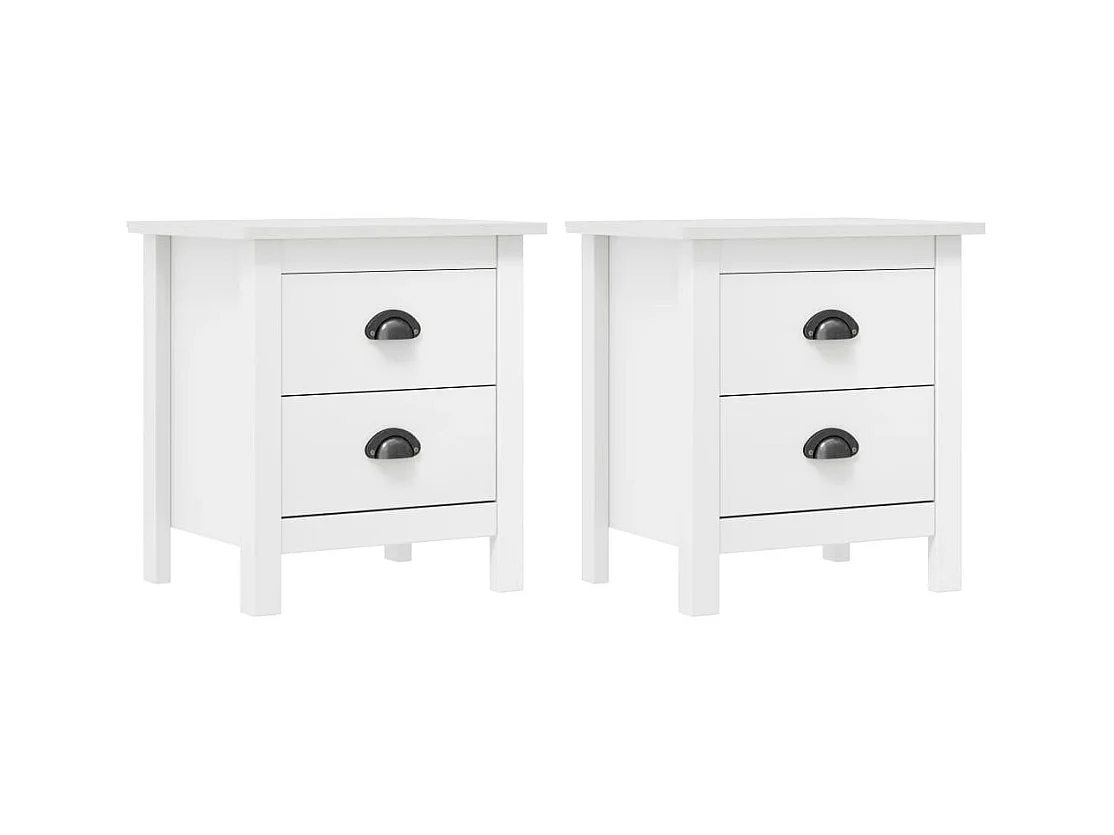 Lot de 2 Tables de chevet Hill Blanc 46x35x49,5 cm Bois pin solide GHR44084