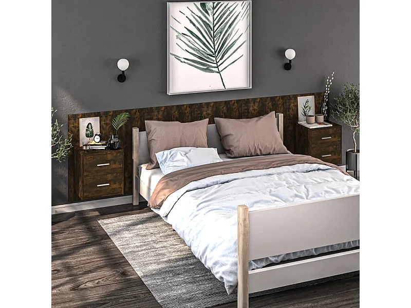 Lot de 2 Tables de chevet murales Chêne fumé GHR31942