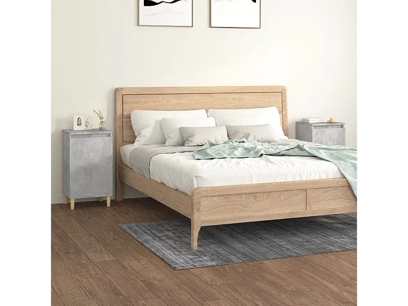 Lot de 2 Tables de chevet gris béton 40x35x70 cm bois d'ingénierie GHR34495