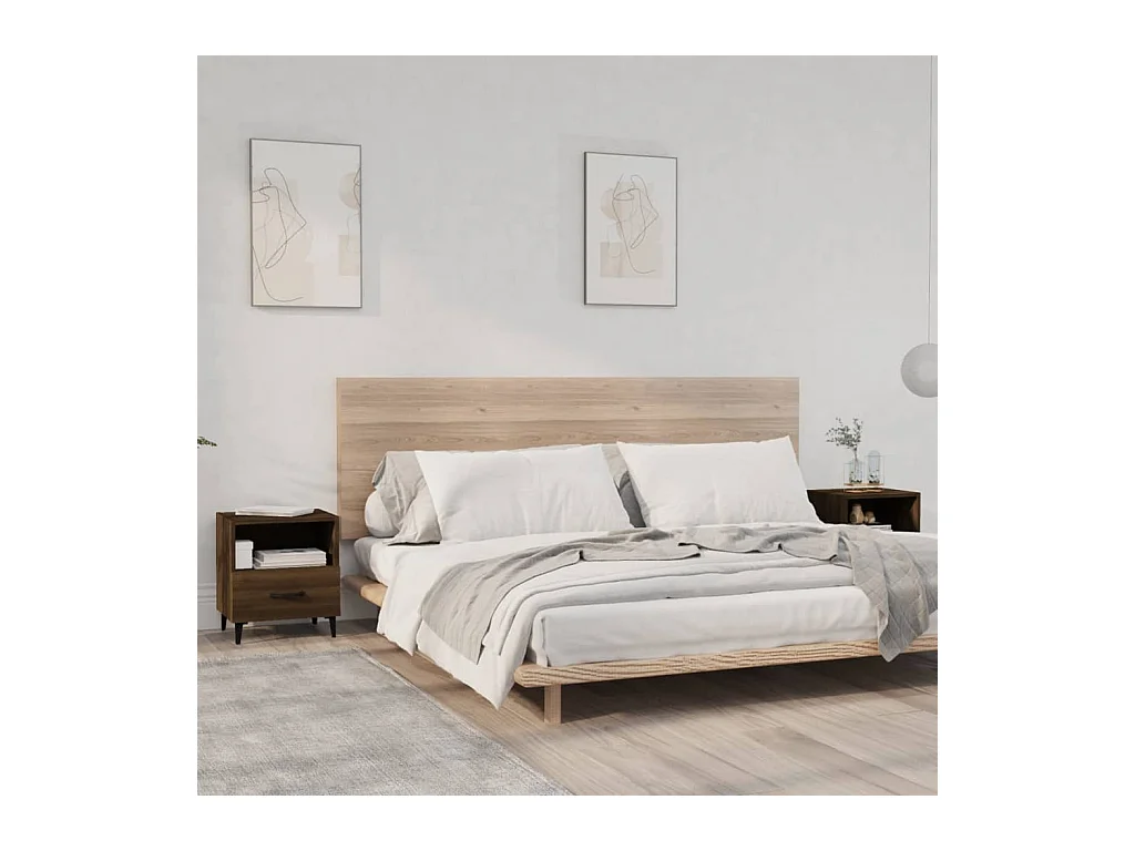 Lote de 2 Mesitas de noche madera contrachapada color roble marrón ES64037