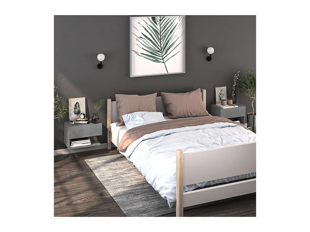 Lot de 2 Tables de chevet murales Gris béton GHR15288