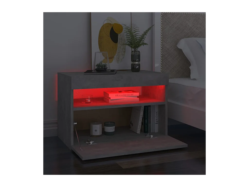 Lot de 2 Tables de chevet avec lumières LED gris béton 60x35x40 cm GHR86258