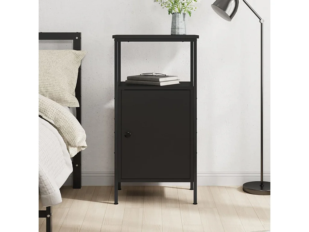 Mesita de noche madera de ingeniería negra 41x31x80 cm ES66286