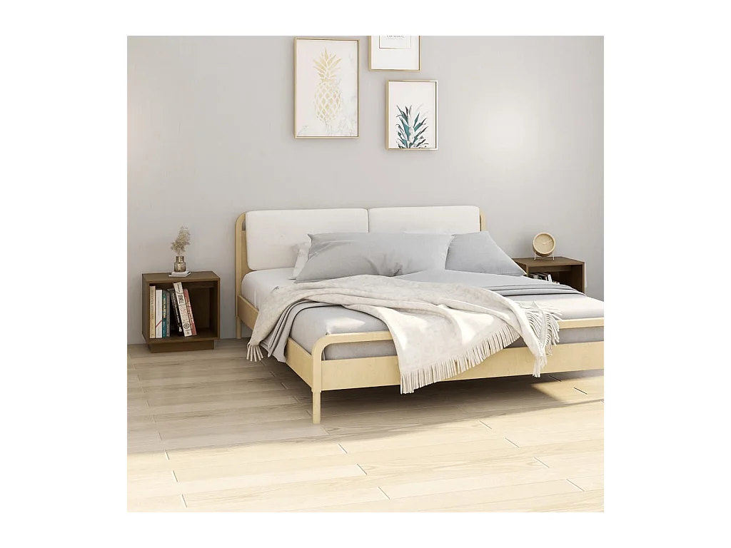 Lot de 2 Tables de chevet Marron miel 40x30x40cm Bois de pin solide GHR86384