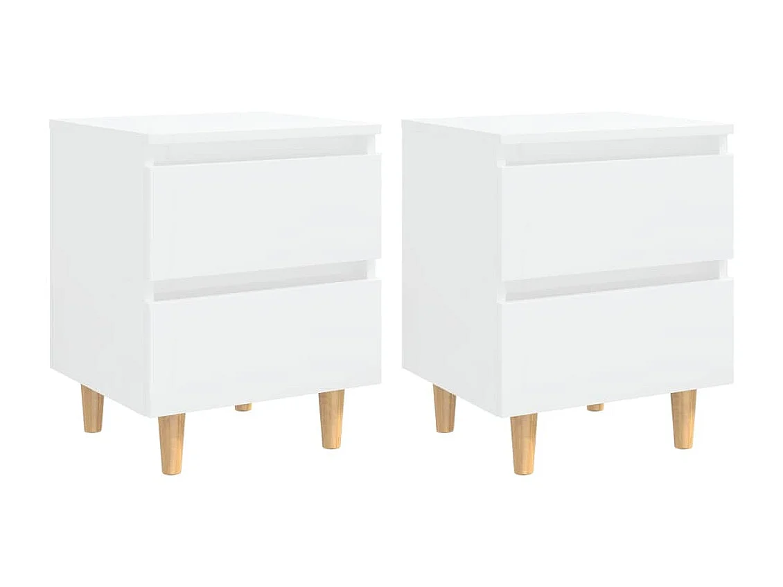 Lot de 2 Tables de chevet pieds en pin Blanc brillant 40x35x50 cm GHR70476