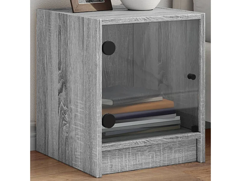 Mesita de noche con puerta de vidrio gris Sonoma 35x37x42 cm ES92306