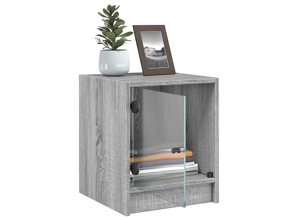 Table de chevet avec porte en verre sonoma gris 35x37x42 cm GHR30644