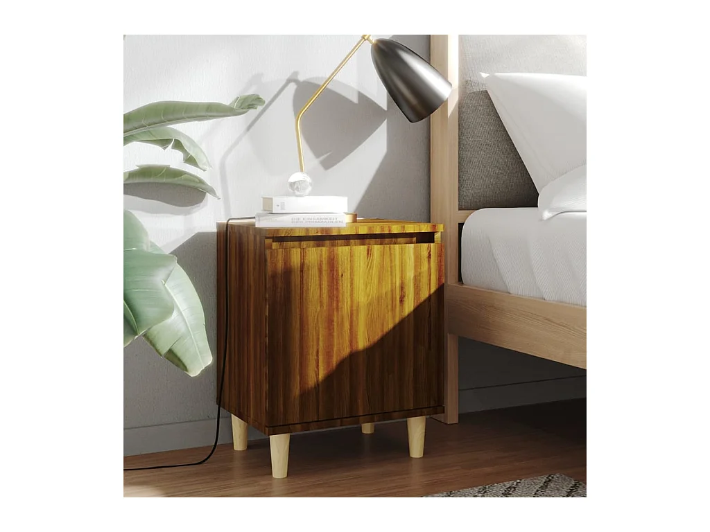 Lot de 2 Tables de chevet pieds en bois Chêne marron 40x30x50 cm GHR64628
