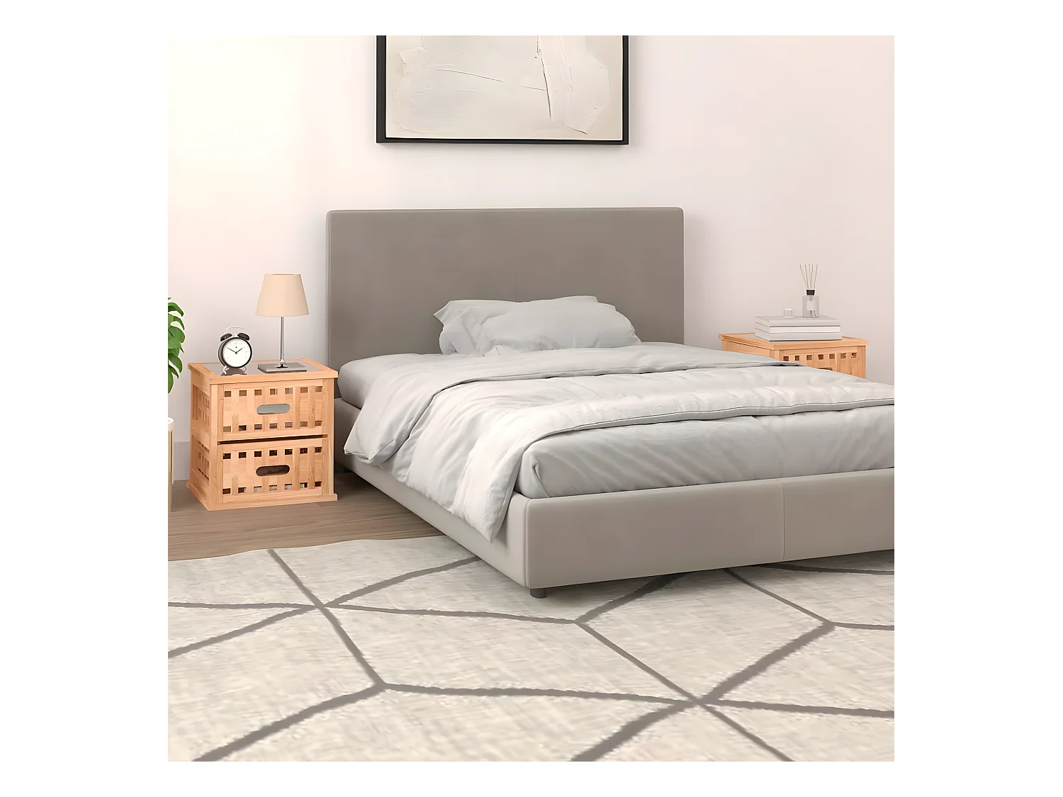 Lote de 2 Mesitas de noche madera maciza de nogal 34x34x34 cm ES48020
