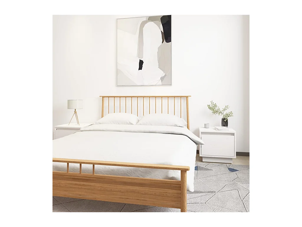 Lot de 2 Tables de chevet Blanc 35x34x32 cm Bois de pin solide GHR90935