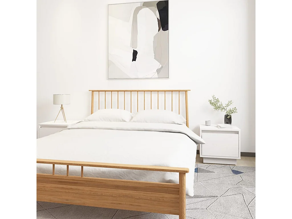 Lote de 2 Mesitas de noche madera maciza de pino blanco 35x34x32 cm ES98003