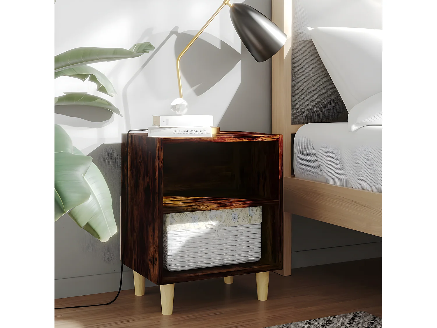 Nachtkastjes 2 st met houten poten 40x30x50 cm gerookt eiken NL37417