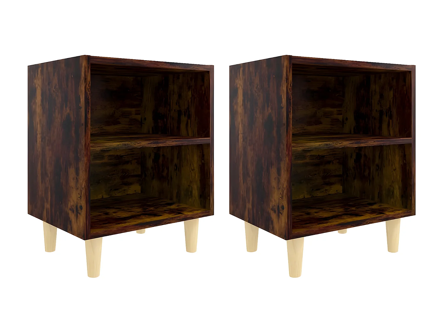 Nachtkastjes 2 st met houten poten 40x30x50 cm gerookt eiken NL37417