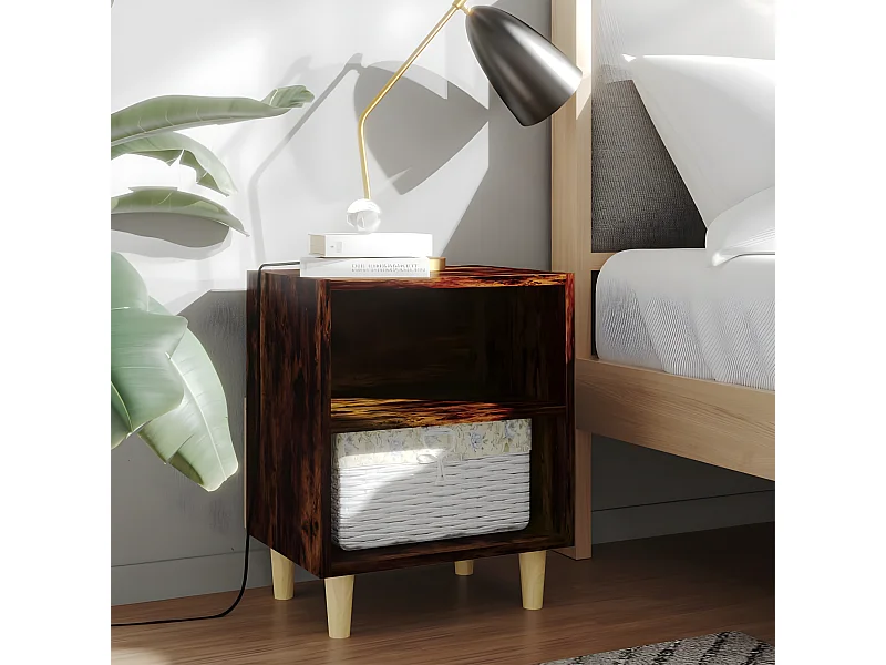 Nachtkastjes 2 st met houten poten 40x30x50 cm gerookt eiken NL37417