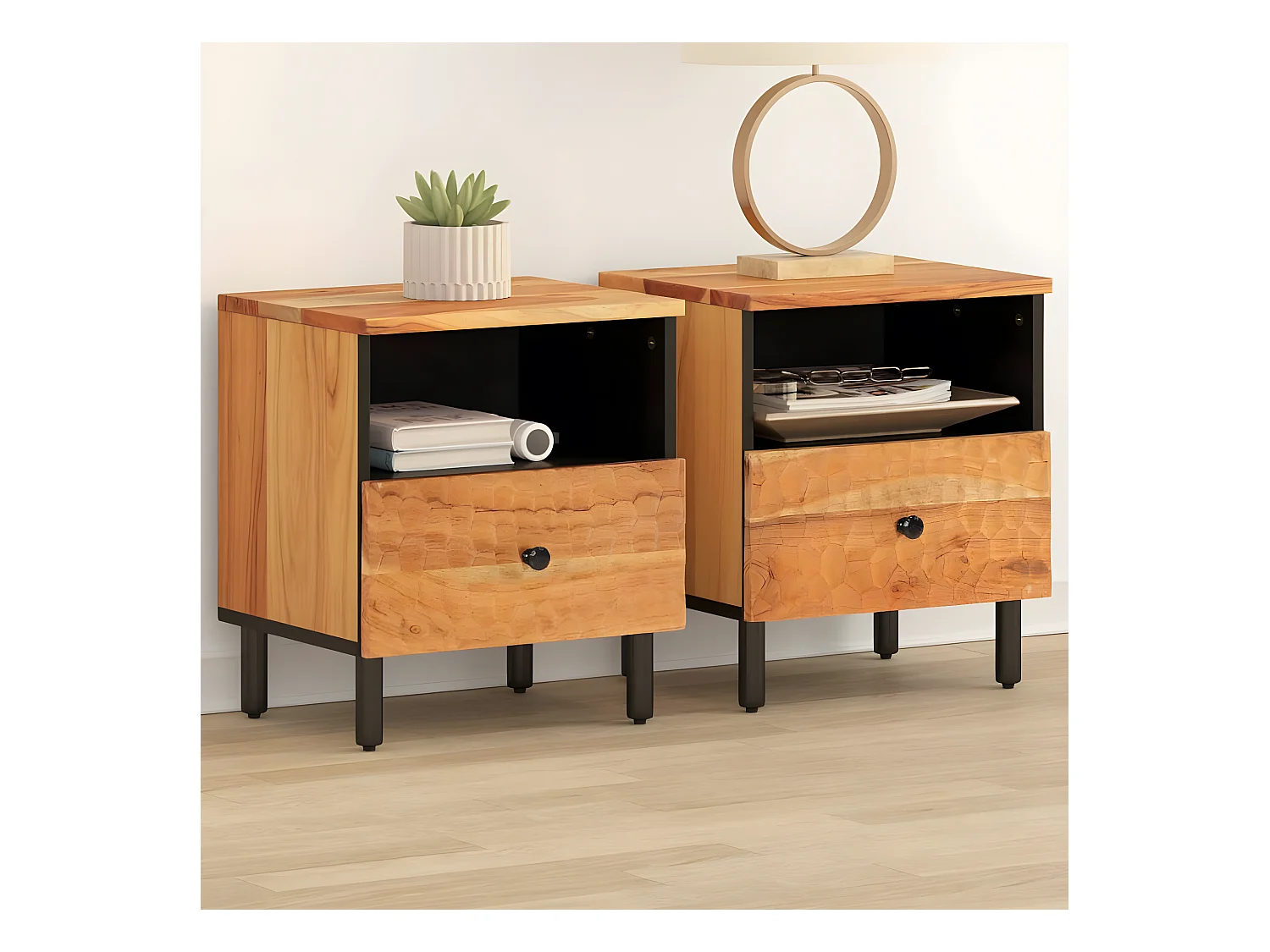 Lot de 2 Tables de chevet 40x33x46 cm Bois d'acacia massif GHR85900