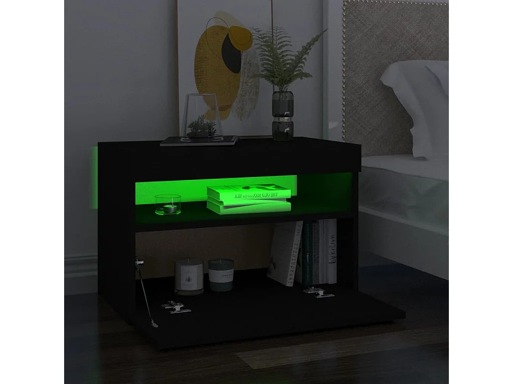 Lot de 2 Tables de chevet avec lumières LED noir 60x35x40 cm GHR44418