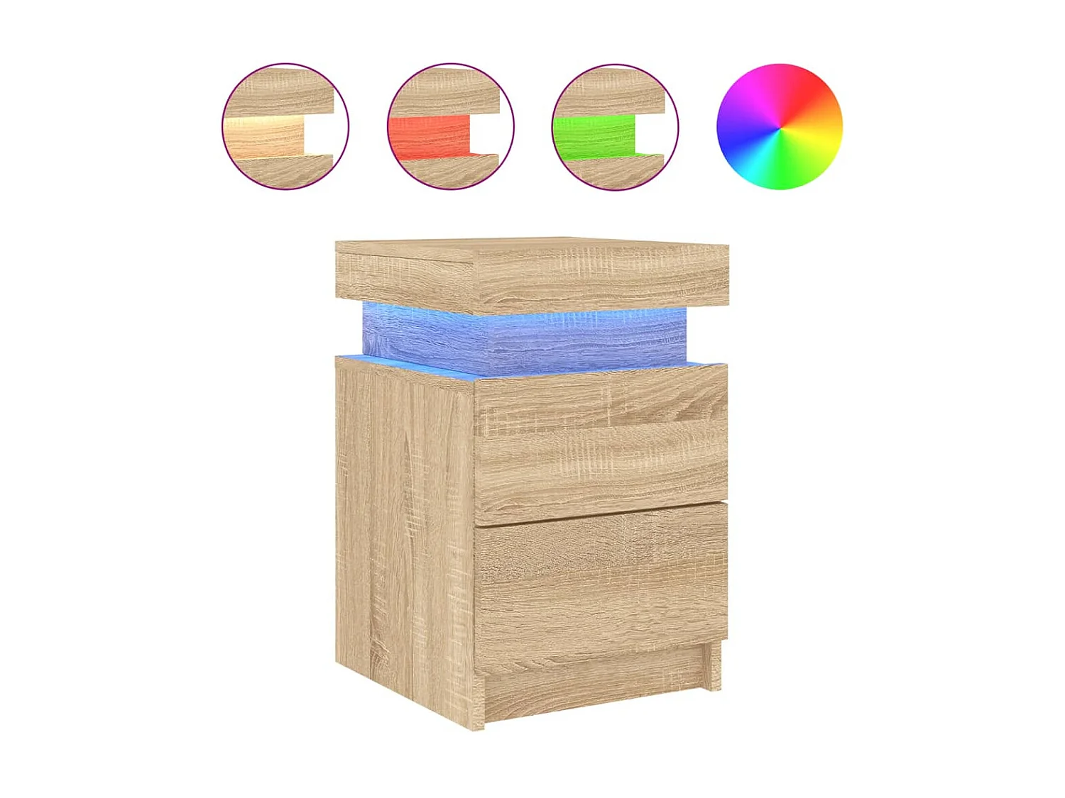 Mesita de noche con luces LED roble Sonoma 35x39x55 cm ES66600