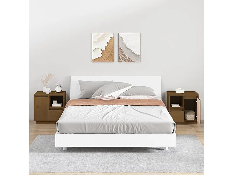 Lote de 2 Mesitas de noche madera maciza pino marrón miel 50x34x50 cm ES49762