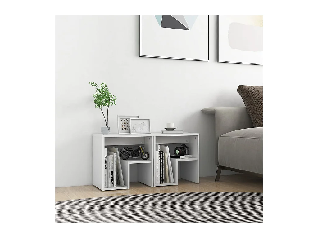 Lot de 2 Tables de chevet Blanc 40x30x40 cm Aggloméré GHR52261