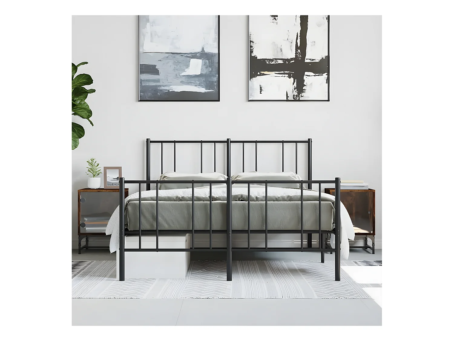 Lot de 2 Tables de chevet et portes vitrées chêne fumé 35x37x50 cm GHR25380