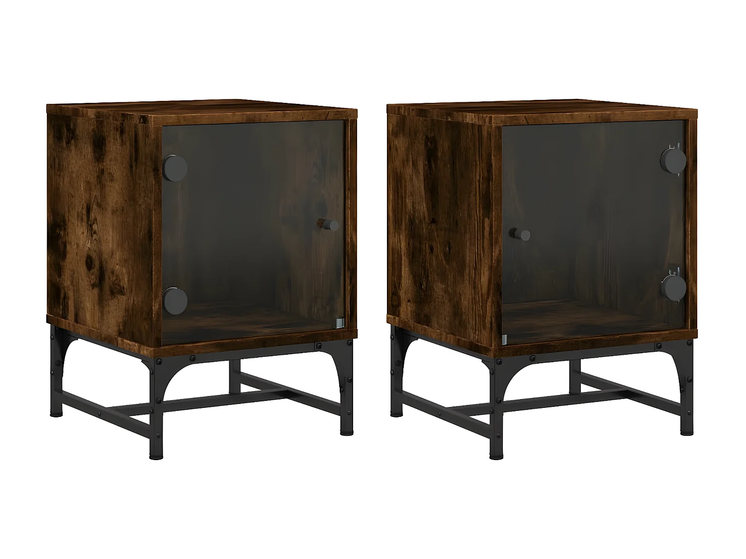 Lot de 2 Tables de chevet et portes vitrées chêne fumé 35x37x50 cm GHR25380