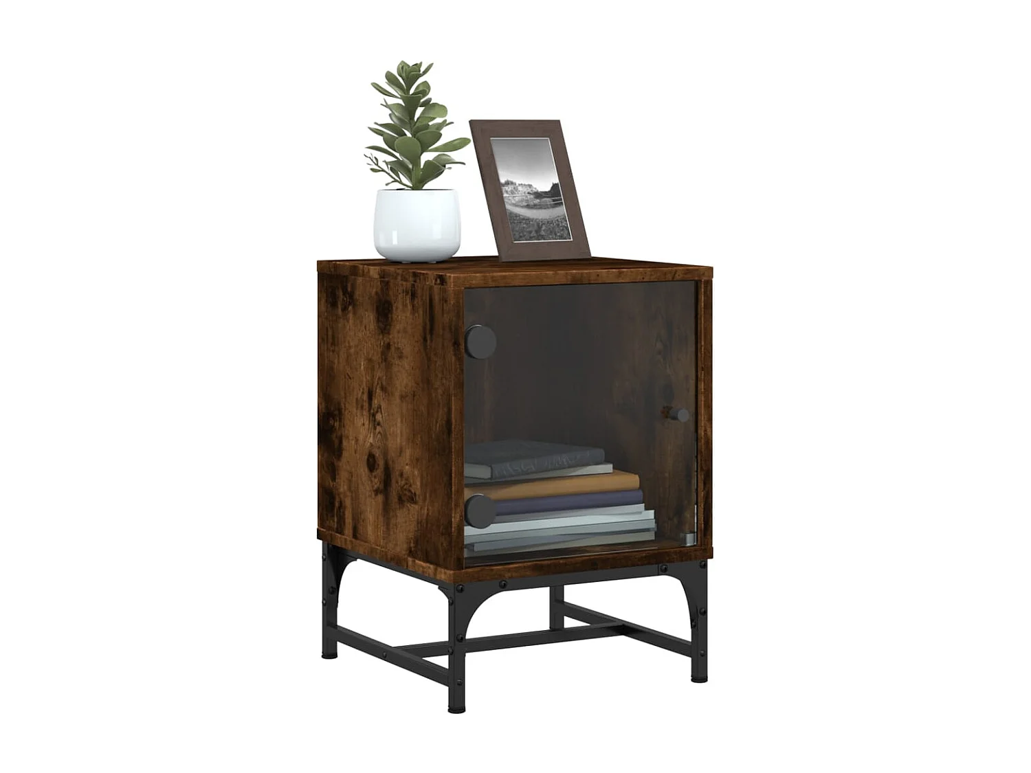 Lot de 2 Tables de chevet et portes vitrées chêne fumé 35x37x50 cm GHR25380