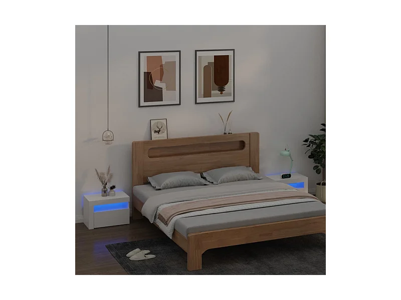 Mesas cabeceira c/ luzes LED 2 pcs 60x35x40 cm branco PT73994