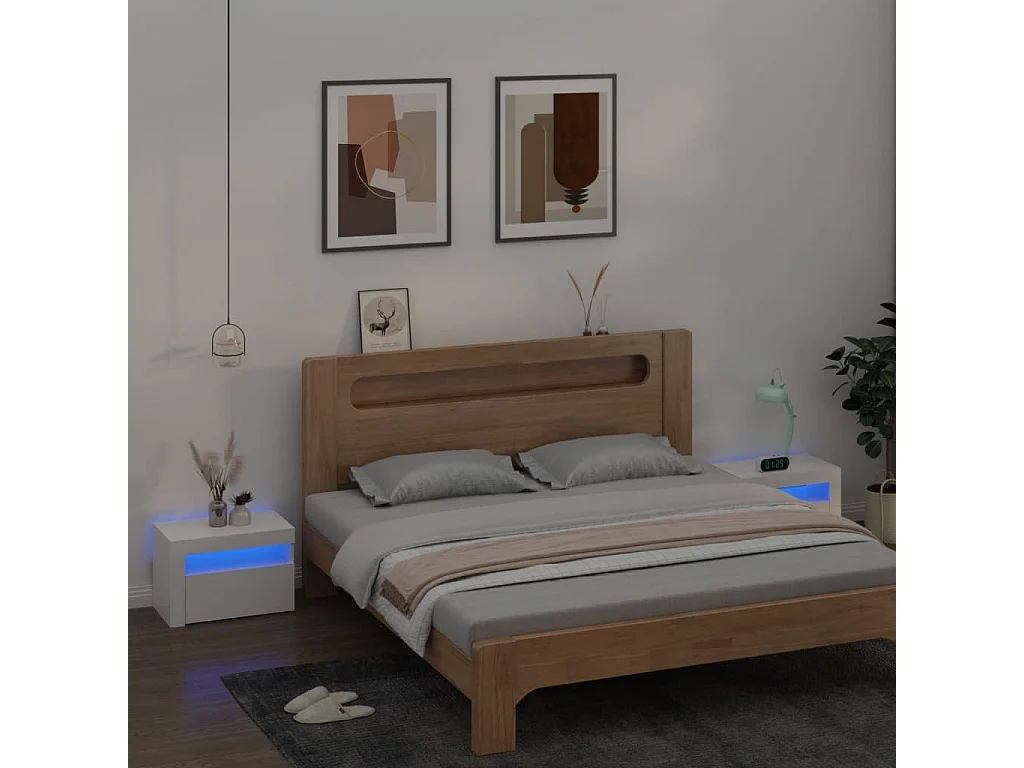 Lot de 2 Tables de chevet avec LED Blanc 60x35x40 cm GHR13354