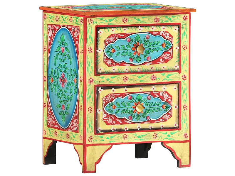 Mesita de noche pintada a mano madera maciza mango 40x30x50 cm  ES27332