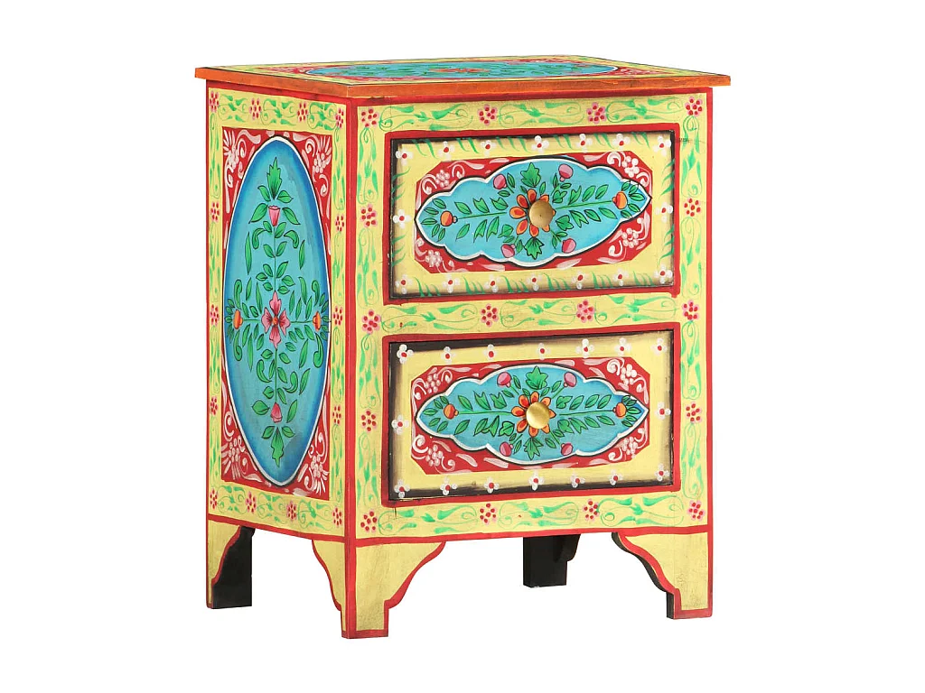 Table de chevet peinte à la main 40x30x50 cm Bois de manguier GHR97490