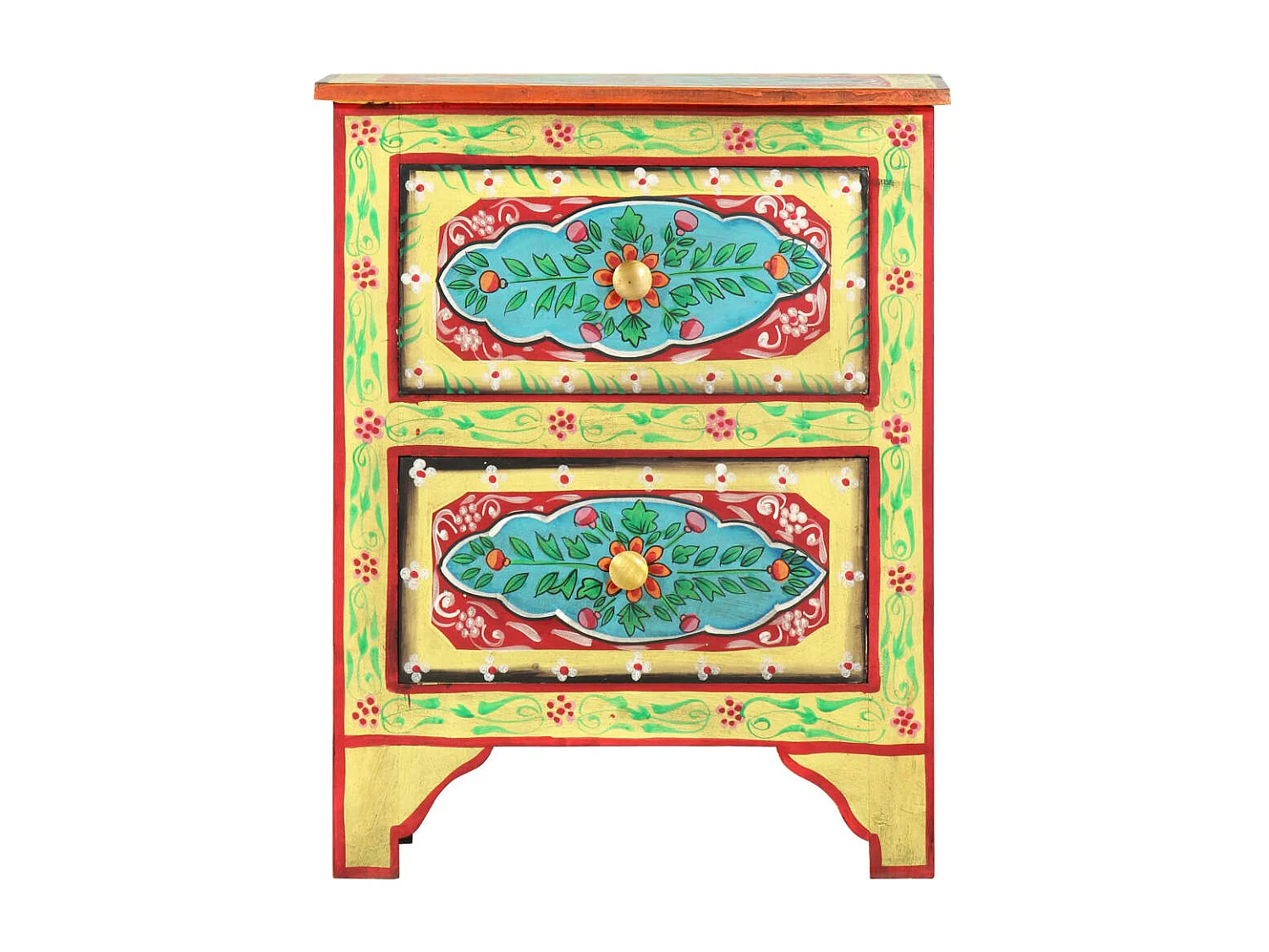 Table de chevet peinte à la main 40x30x50 cm Bois de manguier GHR97490