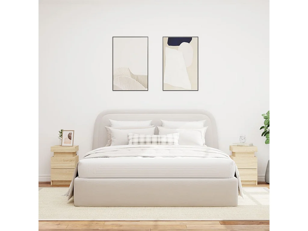 Lot de 2 Tables de chevet et lumières LED chêne sonoma 35x39x55 cm GHR25205