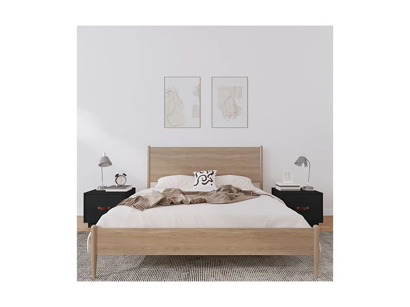 Lot de 2 Tables de chevet Noir 40x34x35 cm Bois de pin massif GHR40948