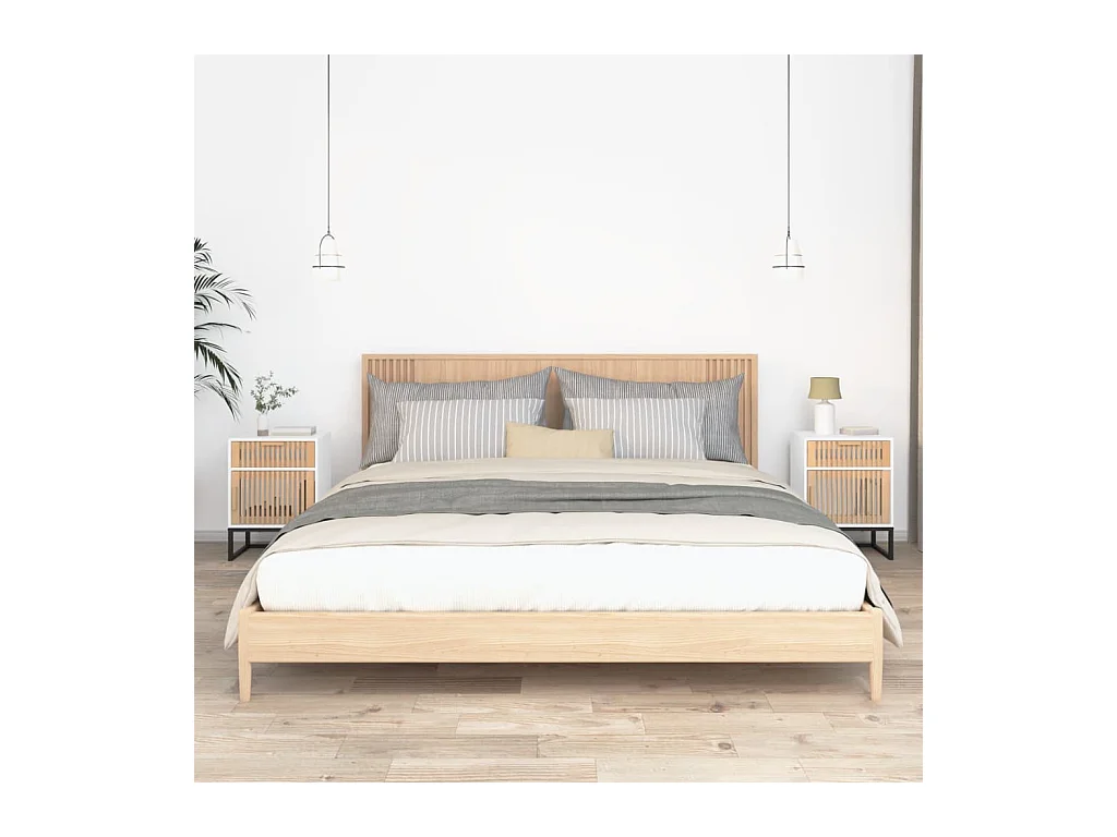 Lot de 2 Tables de chevet blanc 40x30x55,5cm bois ingénierie et fer GHR45167