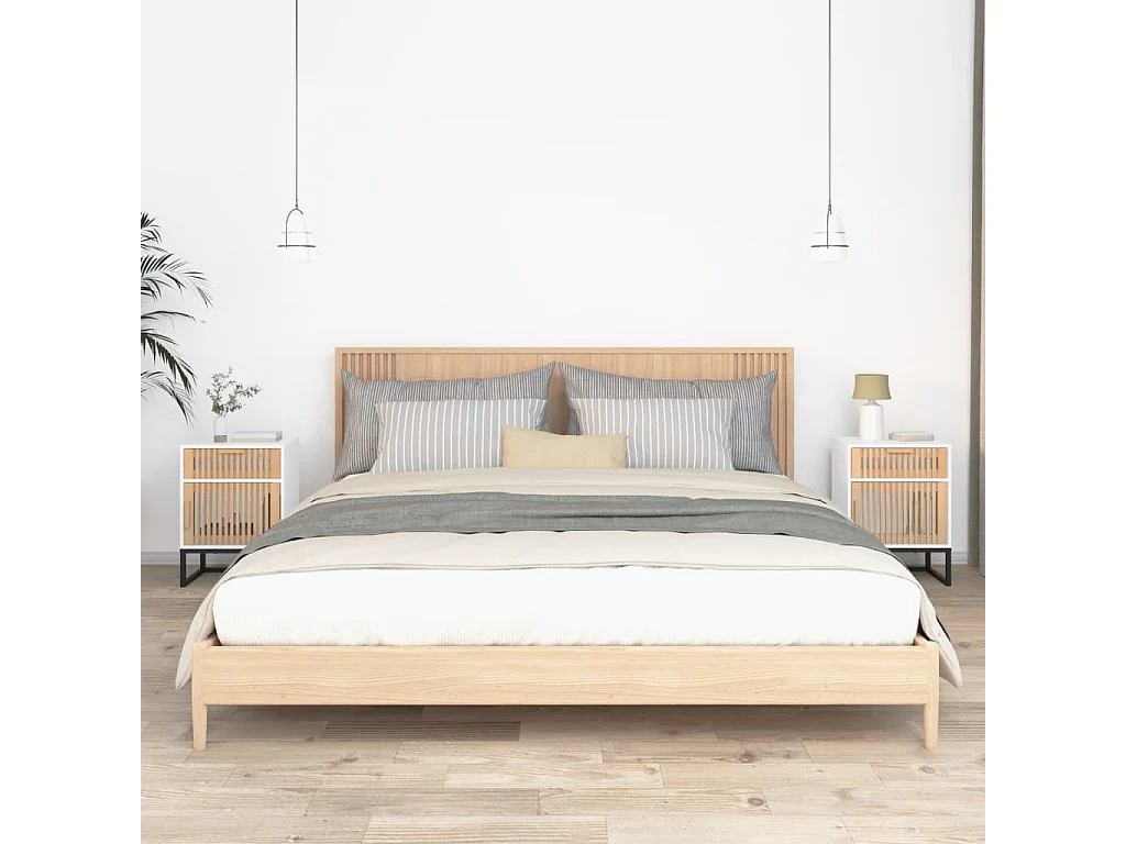Lote de 2 Mesitas de noche hierro y madera blanco 40x30x55,5 cm ES45360